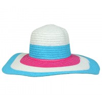 Hats – 12 PCS Wide Brim Straw Hat w/ Color Stripes - Blue - HT-SHT2324BL